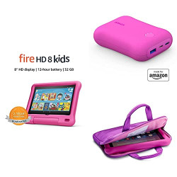 Fire HD 8 Kids tablet, 8  HD 32GB (Pink) + Sleeve + Power Charger