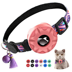 yiliuoer Airtag Cat Collar, Apple Air Tag Cat Collar with Silicone Air Tag Holder Case,Lightweight Tracker Cat Collars for Girl Boy Cats, Kittens and Puppies