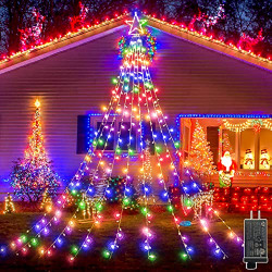Christmas Decorations Outdoor Star String Lights 344 LED Christmas Tree Lights 8 Lighting Modes Waterproof Star Lights for Yard New Year Holiday Party Tree Wall Decorations(Multicolor)