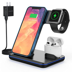 ZUBARR 3 in 1 Wireless Charger,15W Fast Wireless Charging Station Compatible with iWatch Series 7/SE/6/5/4/3/2,AirPods Pro/3/2/1, iPhone 14/13/12/11 Series/XS MAX/XR/XS/X/8/8 Plus/Samsung(Black)