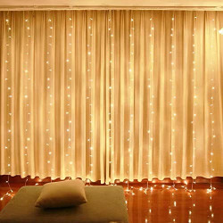 YAQIMIYA 300 LED Fairy Curtain Lights Plug in 9.8x9.8FT,8 Modes Window Wall Hanging Curtain String Lights for Bedroom Wedding Party Indoor Outdoor Decoration (Warm White)
