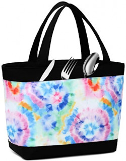 Lunch Bag Women Girls Large Reusable Insulated Lunch Box Tote Cooler Bags School Work Picnic (blue tie dye)