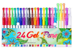 24 Colors Gel Pens, Coloring Gel Pen Art Markers for Journal Adult Coloring Books Drawing Note Taking, 40% More Ink for Kids