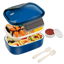 Bento Box, Upgraded Leakproof Lunch Box for Kids Adults, Food Container with 4 Compartments, Cutlery and Fruit/Yogurt Pot Set, Microwave and Dishwasher Safe Meal Prep Containers, 1.7L