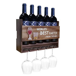 Dad Gifts Wine Rack Dad Birthday Gift - Fathers Day Unique Gifts - Gifts for Dad from Daughter or Son - Funny Wine Gift Wall Mounted Wine Rack & Wine Glasses Holder with Beautifully Gift Boxed