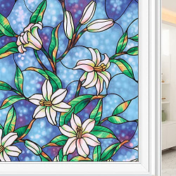 Coavas Privacy Window Film Stained Glass Window Film Non-Adhesive Frosted Glass Film Decorative Static Cling Window Film for Home UV Blocking/Privacy/Heat Insulation 17.7  x 78.7 