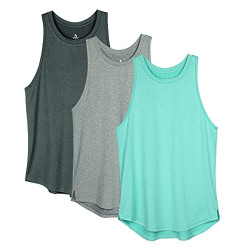 icyzone Women's Racerback Workout Tank Tops - Athletic Yoga Tops, Running Exercise Gym Shirts (Pack of 3) (Small, Black Melange/Grey/Ice Green)