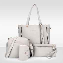 NA# 4 Pcs Fashion Upgrade Set Bags Solid Lychee Pattern Handbags Wallet Tote Bag Shoulder Bag Top Handle Satchel Purse Set