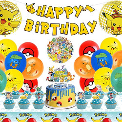 101pcs/set Cartoon Birthday Party Supplies, Birthday Party Decorations Includes Happy Birthday Banner, Cake Topper, Cupcake Toppers,Tablecloth, Foil Balloon, Latex Balloon, Party Favor For Kids