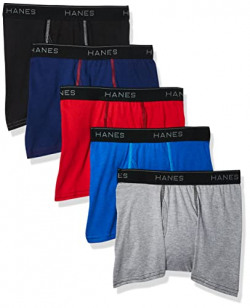 Hanes Ultimate Boys' 5-Pack Boxer Briefs, Blue/Red/Black Assorted, Medium