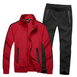 Sun Lorence Men's Athletic Running Tracksuit Set Casual Full Zip Jogging Sweat Suit (Small, Black Red 822)