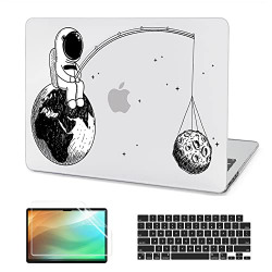 G JGOO Compatible with MacBook Pro 14 Inch Case 2022 2021 Release Model A2442 with M1 Pro/Max chip & Touch ID, Matte Frosted Astronaut Clear Plastic Hard Shell Case + Keyboard Cover + Screen Protector