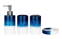 Wodlo - Blue & White Bathroom Accessories Set - Complete Bath Accessory Sets Includes Soap Dispenser, Toothbrush Holder, Tumbler, Soap Dish