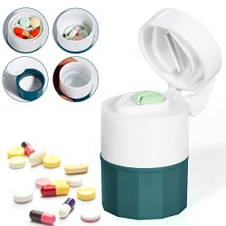 SZREDU Pill Crusher and Cutter, Pill Grinder for Small Pills and Vitamins to Fine Powder, 4-in-1 Medicine Pulverizer Grinder, Pill Cutter with Medicine Storage