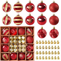 Christmas Balls Ornaments Set Xmas Christmas Tree Decoration: 44Pcs Red Gold Shatterproof Plastic Decorations Hanging Ball for Holiday Wedding Home Party Indoor Outdoor 10 Style Xmas Tree Decor