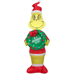 Gemmy Christmas Airblown Inflatable Inflatable Grinch with Wreath, 4 ft Tall, Yellow