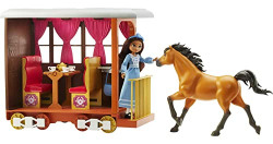 Mattel Spirit Untamed Luckys Train Home Playset, Train with Rolling Wheels Balcony, Dining Accessories, Lucky Doll (7-in), Spirit (Approx.8-in) & More