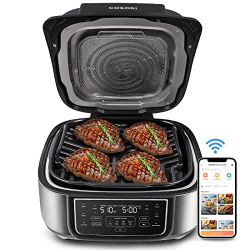 COSORI Indoor Grill & Smart XL Air Fryer Combo Aeroblaze, 8-in-1, 6QT, Grill, Broil, Roast, Bake, Crisp, Dehydrate, Preheat & Shake Remind & Keep Warm, Works with Alexa & Google Assistant, Black