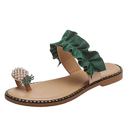 SuanlaTDS Women's Rhinestone Crystal Pineapple Slip-on Sandals Open Toe Flat Slippers Single Band Non-Slip Summer Shoes