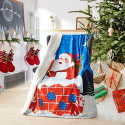 Christmas Throw Blanket Red Santa Claus Super Soft Fleece Sherpa Blanket for Couch Christmas Tree Gift Box Super Cozy Warm Plush Blue Throw Blankets, Holiday Throw Blanket for Sofa, 50x60inches