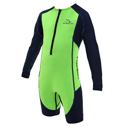 Aqua Sphere Stingray Long Sleeve Kids Wetsuit - Keeps Kids Warm & 100% UV Protection - Freedom of Movement in & Out of Water | Unisex Children, Size 2, Bright Green/Navy Blue,SJ43431042