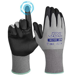 JDL Touchscreen 6 Pairs X-Large Women Gloves, Grey Safety Work Gloves , Foam Nitrile Palm Coated Gloves