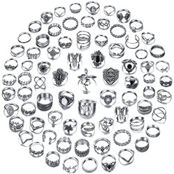 78 PCS Vintage Silver Knuckle Rings Set, Stackable Joint Finger Rings for Women, Bohemian Midi Rings, Boho Butterfly Snake Crystal Stacking Rings Pack
