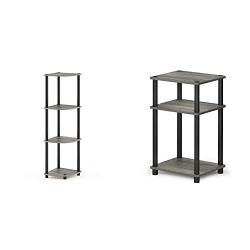 Furinno Turn-N-Tube 4-Tier Corner Display Rack Multipurpose Shelving Unit, French Oak Grey/Black & Just 3-Tier Turn-N-Tube End Table, 1-Pack, French Oak Grey/Black