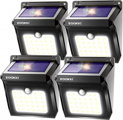 ZOOKKI Solar Outdoor Lights -120 Illumination Solar Motion Sensor Lights Outdoor - IP65 Waterproof Wireless Security Outdoor Solar Powered Lights for Garden Fence Patio Deck28LED 4-Pack