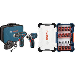 BOSCH Power Tools Combo Kit CLPK22-120 - 12-Volt Cordless Tool Set with 2 Batteries, Charger and Case & 24 Piece Impact Tough Screwdriving Custom Case System Set SDMS24