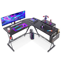 L Shaped Gaming Desk, Home Office Desk with Round Corner, Computer Desk with Large Monitor Stand Desk Workstation