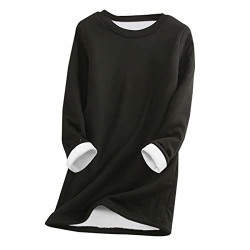 Women Winter Warm Sherpa Lined Sweatshirt, Fleece Crewneck Thermal Velvet Pullover Loungewear Underwear Top Plus Size(A#Black,Small)