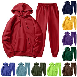 Casual Track Suits for Men, Men's Hoodies Tracksuit 2 Piece Hooded Athletic Sweatsuits Running Jogging Sport Suit Set(A#Red,Medium)