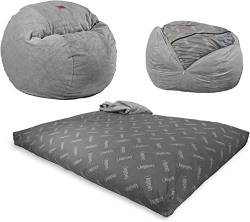 CordaRoy's Chenille Bean Bag Chair, Convertible Chair Folds from Bean Bag to Bed, As Seen on Shark Tank, Charcoal - Full Size