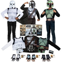 Star Wars The Mandalorian Child Costume Dress-Up Trunk - Medium-Size Costume Tops, Gloves, Masks, and ID Cards of The Mandalorian, Boba Fett and Stormtrooper