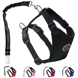 Dog Car Harness,Dog Harness for Cars,Dog Seatbelt Harness No Pull Dog Harness,Car Vehicle Connector Strap for Dogs with Pet Harness Double Breathable Mesh Fabric Vest