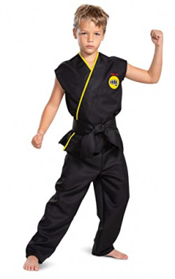 Cobra Kai Costume for Kids, Official Cobra Kai Costume Kids Gi with Black Belt, Child Size Medium (7-8)