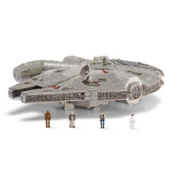 Star Wars Micro Galaxy Squadron Assault Class Millennium Falcon - 7-Inch Vehicle with 1-Inch Han Solo, Chewbacca, Princess Leia and OBI-Wan Kenobi Micro Figures, Multicolor