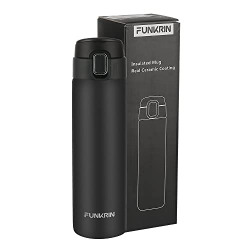Funkrin Insulated Coffee Travel Mug with Ceramic Coating, 16oz Personalized Tumbler with Flip Lid, Vacuum Stainless Steel Leak-Proof Thermos Flask Cup for Gifts Office School Outdoors