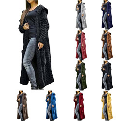 Sweater Cardigan for Women Winter Warmth Loose Fit S-5XL Hooded with Pockets Trendy Casual Long Sweater Coats Black