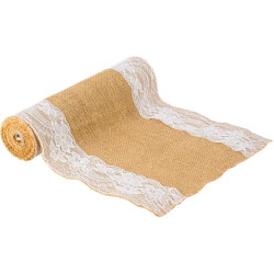 KENNUOCAT Burlap Table Runner Lace Edge,Jute Rolls Tablecloth for Wedding,Hessian Fabric Table Cover Centerpieces,Rustic Party Decoration(30x275cm)