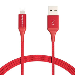 Amazon Basics iPhone Charger Cable, Nylon USB-A to Lightning, MFi Certified, for Apple iPhone, iPad, 10,000 Bend Lifespan - Red, 6-Ft