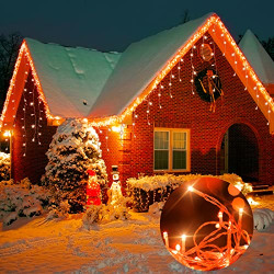 Twinkle Star 360 LED Christmas Iciclelights Outdoor Dripping Ice Cycle Lights, 29.5ft 8 Modes Curtain Fairy Lights with 60 Drops, Indoor Xmas Holiday Wedding Party Decorations (Orange)