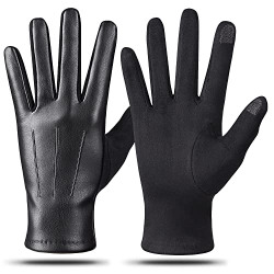Kebesu Winter Fashion Leather Gloves for Men, With Touch Screen Texting Finger Wool Lined Outdoor Warm Suede Driving Gloves