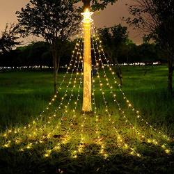 Christmas Lights Outdoor, Outdoor Christmas Decorations, 350 Led 8 Modes 11.5 Ft Star String Lights Waterfall Lights with Remote, Waterproof Christmas Decorations for New Year Holiday Wedding Party