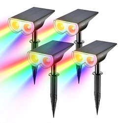 Linkind StarRay Solar Spot Lights Outdoor Color Changing, IP67 Solar Lights Outdoor Waterproof, Auto On/Off 16 LEDs Multicolor Solar Landscape Spotlights for Pathway, Patio, Gate, Fence, 4 Pack