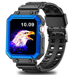 Rugged Men Band Compatible for Apple Watch Bands 45mm 44mm 42mm with Bumper Case,Black-Blue Military Sport Shockproof Resistant Protective Case Strap for iWatch Series 7 6 5 4 3 2 1 SE Mens
