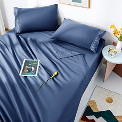 LBRO2M Bed Sheet Set Full Size 16 Inches Deep Pocket 1800 Thread Count 100% Microfiber Sheet,Bedding Super Soft Comfortable,Cool Warm,4 PieceNavy Blue
