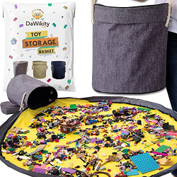 Toy Storage Basket and Play Mat - Building Bricks Toy Storage Organizer - Tidy with Ease - Toy Blocks Mat Storage Bag - Collapsible XL Kids Canvas Bag/Bin - Drawstring Playmat Boy/Girls-15 x14(GREY)