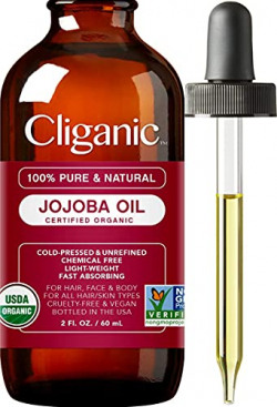 Cliganic USDA Organic Jojoba Oil, 100% Pure (2oz) | Natural Cold Pressed Unrefined Hexane Free Oil for Hair & Face | Base Carrier Oil